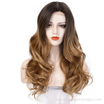 Aisi Hair Top Selling Cheap Price Long Ombre Brown Side Part Super Big Curl Natural Hairline For Black Women Synthetic Hair Wigs